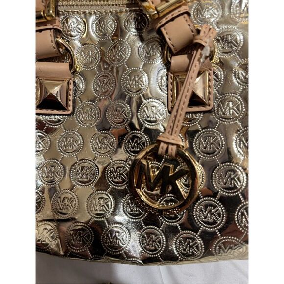 Mk michael Kors gold patent leather signature jet set mini  hand bag purse bag - Picture 2 of 10